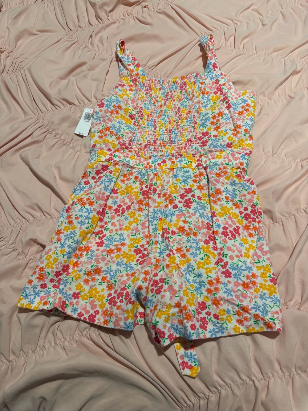 Old Navy White Floral Smocked Romper with Multicolor Flowers